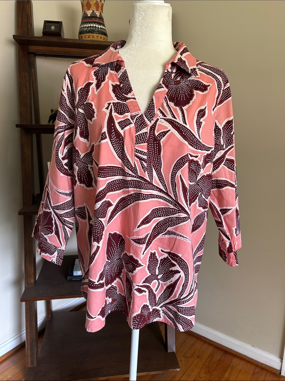 Denim&Co Pink and Brown Floral Blouse